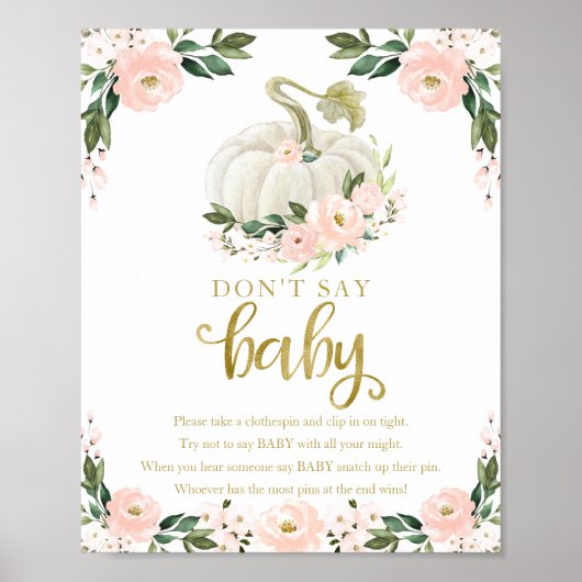 Pumkin Fall Babydusche Say Baby Sign nicht Poster (Vorne)