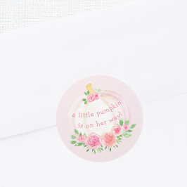 Pumkin Floral Girl's Baby Shower Pink Runder Aufkleber