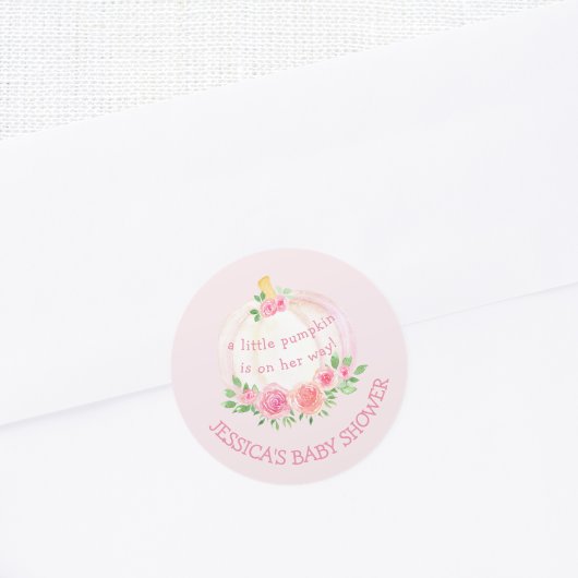 Pumkin Floral Girl's Baby Shower Pink Runder Aufkleber