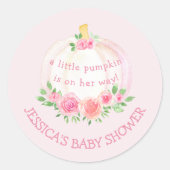 Pumkin Floral Girl's Baby Shower Pink Runder Aufkleber (Vorderseite)