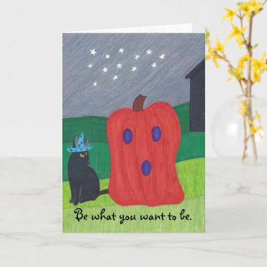 Pumkin Ghost und Wizard Cat Halloween Karten (Gelbe Blume)