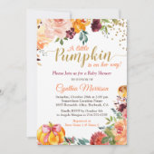 Pumkin Girl Baby Dusche Gold Herbst Floral Einladung (Vorderseite)