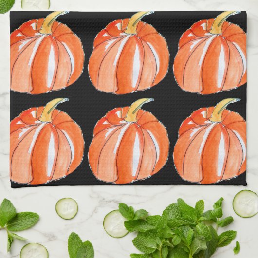 Pumkin schwarz-orange Halloween Thema Geschirrtuch (Gefaltet)