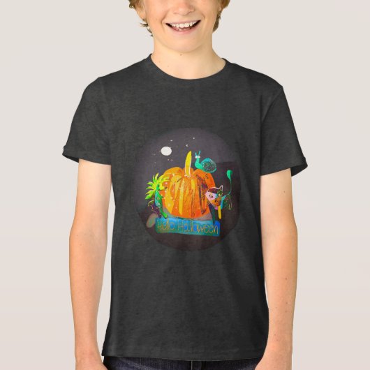 Pumkin Spirit Magic Fun Halloween Animals & Moon Tri-Blend Shirt (Vorderseite)
