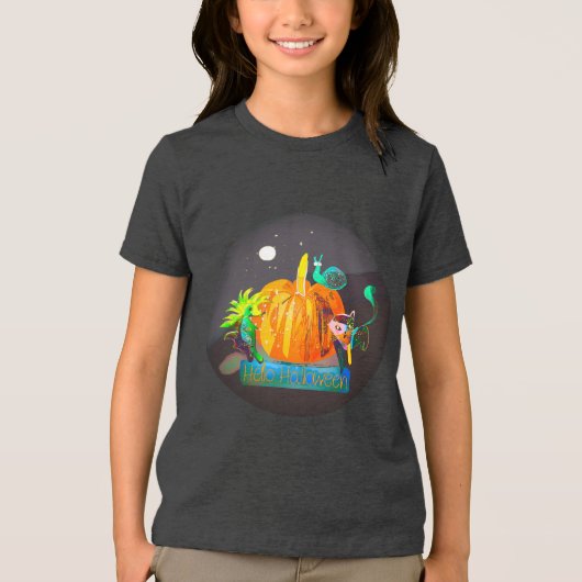 Pumkin Spirit Magic Fun Halloween Animals & Moon Tri-Blend Shirt (Vorderseite)