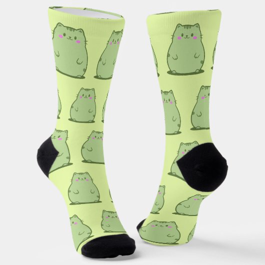 Pummelige Matcha-Grüne Katze Socken (Gewinkelt)