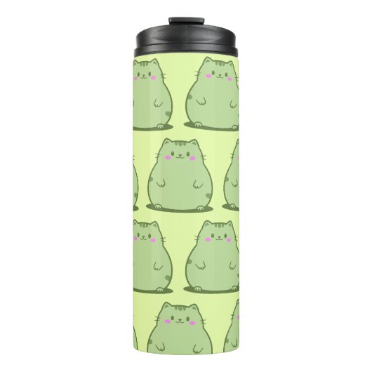 Pummelige Matcha-Grüne Katze Thermosbecher (Vorderseite)
