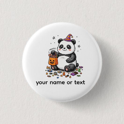 Pummeliger Halloween-Panda mit süßem Bauch & Hexen Button (Vorderseite)