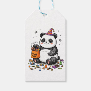 Pummeliger Halloween-Panda mit süßem Bauch & Hexen Geschenkanhänger
