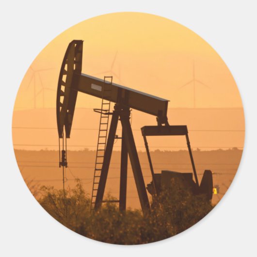 Pump Jack Pumping Oil in West Texas, USA Runder Aufkleber (Vorderseite)