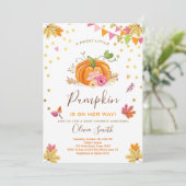 Pumpen Baby Dusche Einladung Herbst Pink (Stehend Vorderseite)