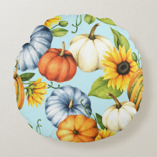 Pumpen, Sonnenblumen, Aquarellbilder Rundes Kissen