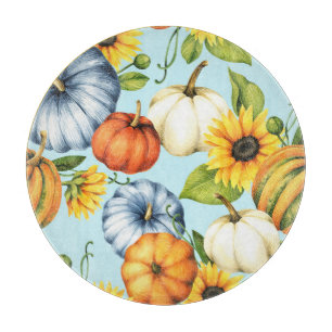 Pumpen, Sonnenblumen, Aquarellbilder Schneidebrett