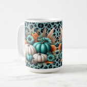 Pumpen und Blume auf Leopard Print Kaffeetasse (Vorderseite Links)