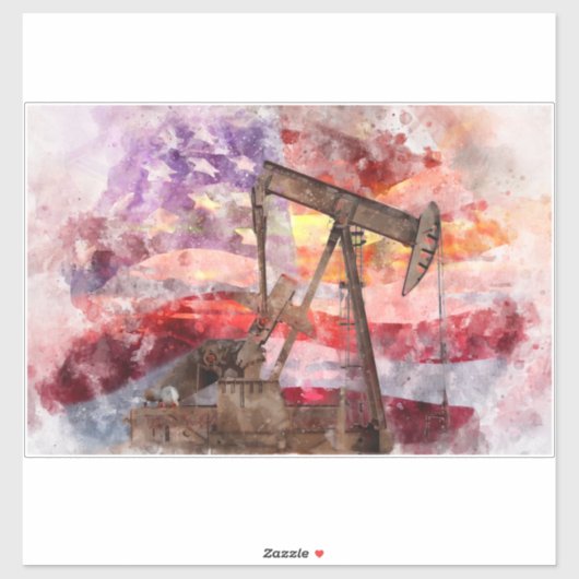 Pumpjack Silhouette Aquarell mit amerikanischer Fl Aufkleber (Blatt)