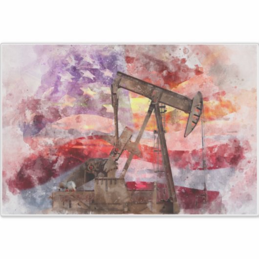 Pumpjack Silhouette Aquarell mit amerikanischer Fl Aufkleber (Vorderseite)
