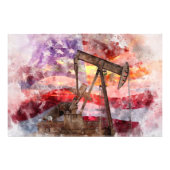 Pumpjack Silhouette Aquarell mit amerikanischer Fl Fotodruck (Vorne)