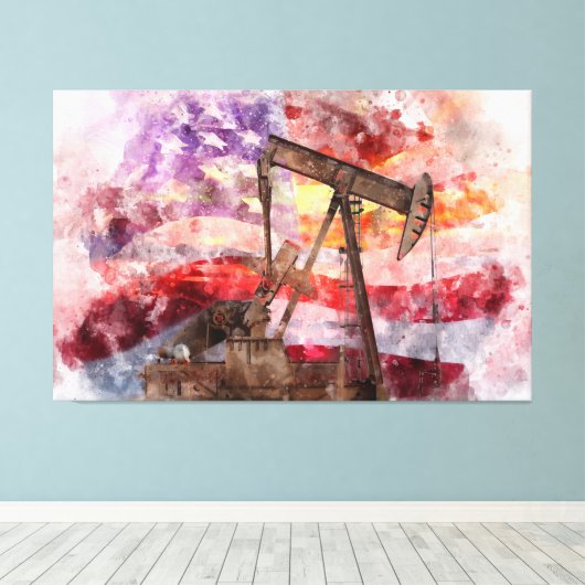 Pumpjack Silhouette Aquarell mit amerikanischer Fl Leinwanddruck (Insitu (Holzboden))