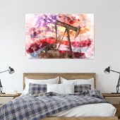 Pumpjack Silhouette Aquarell mit amerikanischer Fl Leinwanddruck (Insitu (Schlafzimmer))