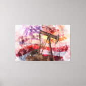 Pumpjack Silhouette Aquarell mit amerikanischer Fl Leinwanddruck (Vorderseite)
