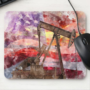 Pumpjack Silhouette Aquarell mit amerikanischer Fl Mousepad
