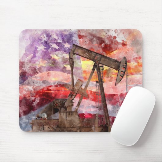 Pumpjack Silhouette Aquarell mit amerikanischer Fl Mousepad (Mit Mouse)
