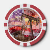 Pumpjack Silhouette Aquarell mit amerikanischer Fl Pokerchips (Vorderseite)
