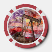 Pumpjack Silhouette Aquarell mit amerikanischer Fl Pokerchips (Rückseite)