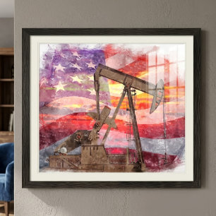 Pumpjack Silhouette Pastellfarben zeichnend amerik Fotodruck