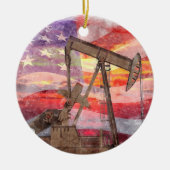 Pumpjack Silhouette Pastellfarben zeichnend amerik Keramik Ornament (Vorne)