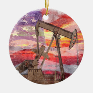 Pumpjack Silhouette Pastellfarben zeichnend amerik Keramik Ornament