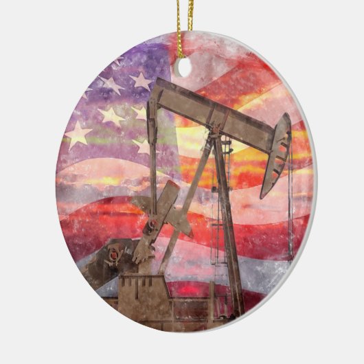 Pumpjack Silhouette Pastellfarben zeichnend amerik Keramik Ornament (Links)