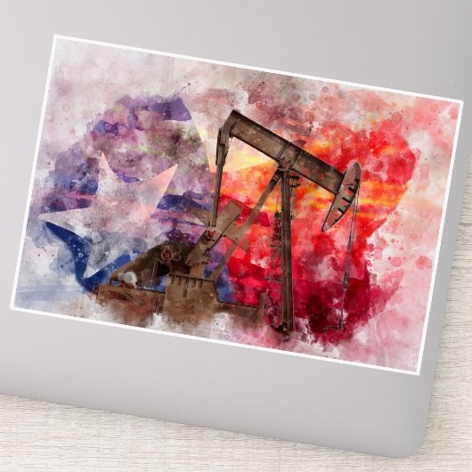 Pumpjack Texan Ikone Aquarell mit Texas Flag Aufkleber