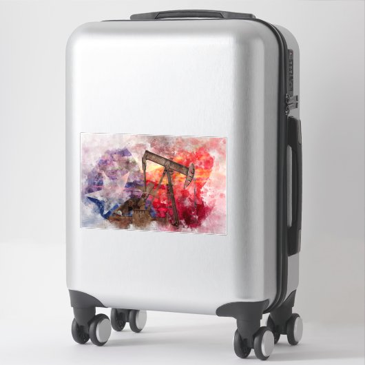 Pumpjack Texan Ikone Aquarell mit Texas Flag Aufkleber (Koffer)