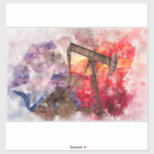 Pumpjack Texan Ikone Aquarell mit Texas Flag Aufkleber