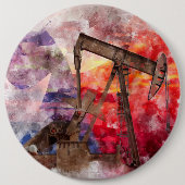 Pumpjack Texan Ikone Aquarell mit Texas Flag Button (Vorderseite)