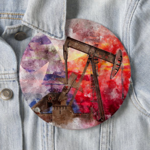 Pumpjack Texan Ikone Aquarell mit Texas Flag Button