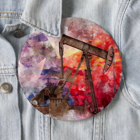 Pumpjack Texan Ikone Aquarell mit Texas Flag Button (Beispiel)