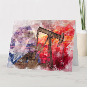 Pumpjack Texan Ikone Aquarell mit Texas Flag Dankeskarte