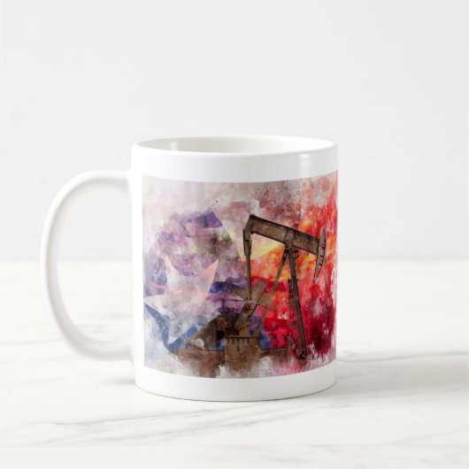 Pumpjack Texan Ikone Aquarell mit Texas Flag Kaffeetasse (Links)