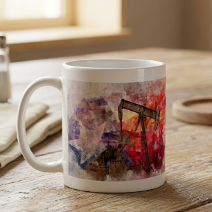 Pumpjack Texan Ikone Aquarell mit Texas Flag Kaffeetasse
