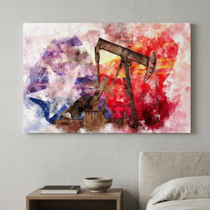Pumpjack Texan Ikone Aquarell mit Texas Flag Leinwanddruck