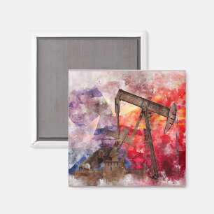 Pumpjack Texan Ikone Aquarell mit Texas Flag Magnet