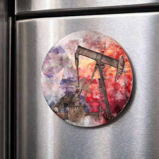 Pumpjack Texan Ikone Aquarell mit Texas Flag Magnet