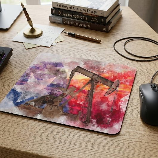 Pumpjack Texan Ikone Aquarell mit Texas Flag Mousepad