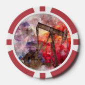Pumpjack Texan Ikone Aquarell mit Texas Flag Pokerchips (Vorderseite)