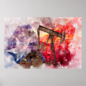 Pumpjack Texan Ikone Aquarell mit Texas Flag Poster (Vorne)