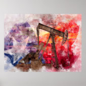 Pumpjack Texan Ikone Aquarell mit Texas Flag Poster (Vorne)