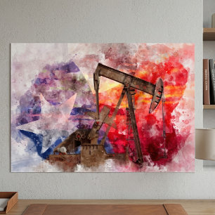 Pumpjack Texan Ikone Aquarell mit Texas Flag Poster