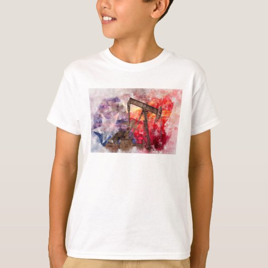 Pumpjack Texan Ikone Aquarell mit Texas Flag T-Shirt (Vorderseite)